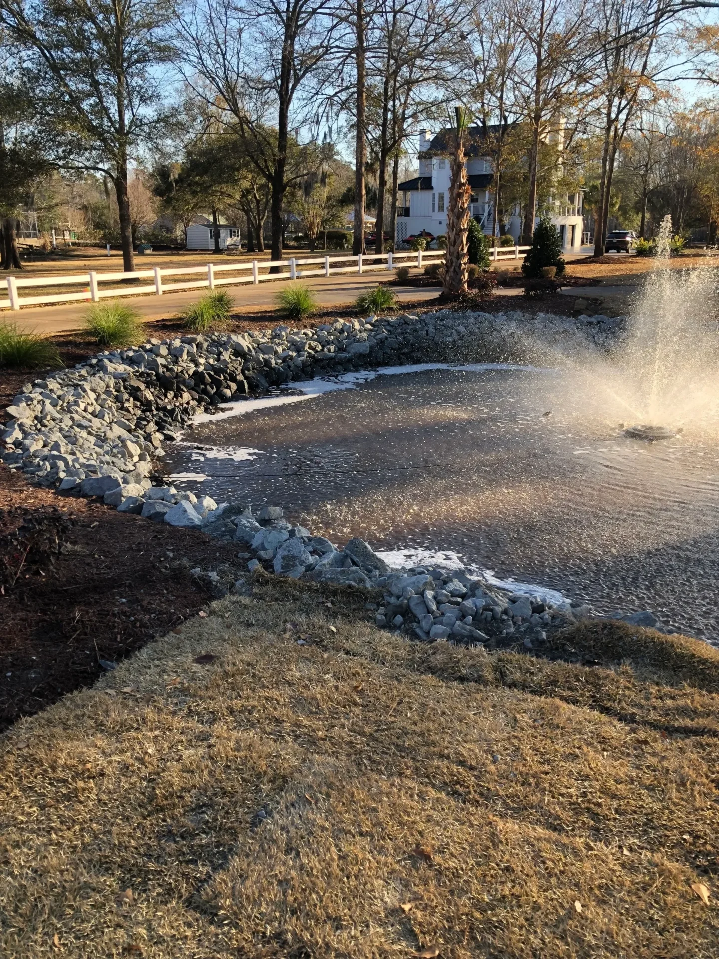 A fountain is spraying water into the ground.